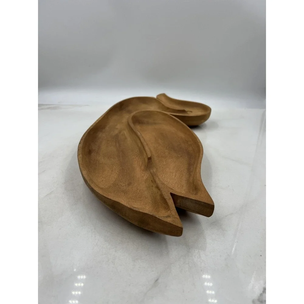 Vintage Wooden Duck Serving Tray 3 Section Nut Dish Hand Carved Philippines Wood